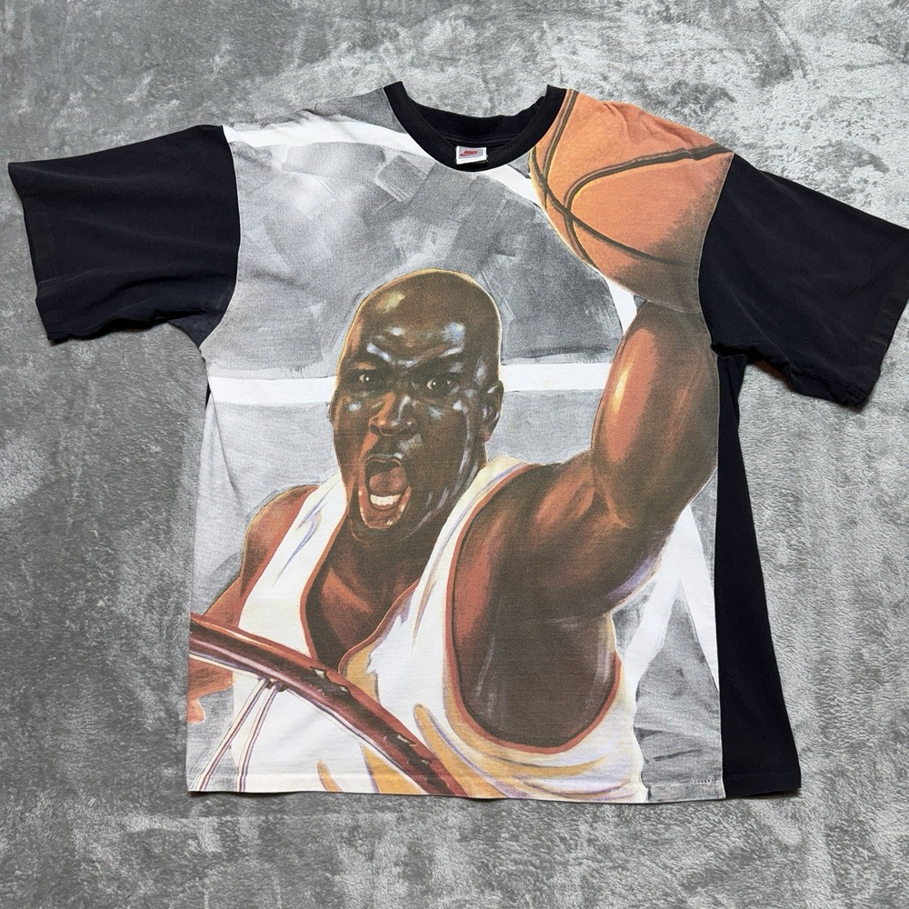 Vintage Nike Air Jordan Portrait T-Shirt XL‎ Made In USA All Over Print 90s Rare